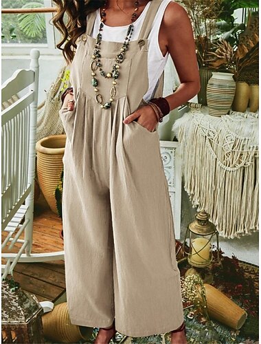 Dames Normaal Jumpsuit Casual Effen Kleur Mouwloos U-hals Zak Straat Dagelijks Normale pasvorm Zwart Marine Blauw blauw Zomer