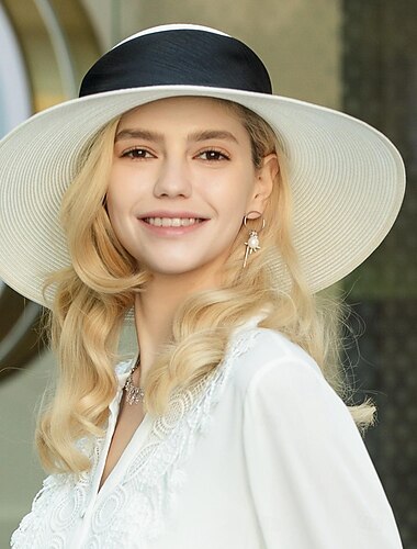  帽子 繊維 ボーラーハット バケットハット 麦わら帽 結婚式 ビーチ エレガント 結婚式 と 編み上げ かぶと 帽子