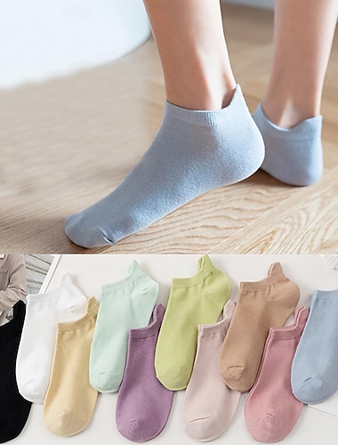  10 Paar Damen-Söckchen, niedrig geschnittene Socken für die Arbeit, den Alltag, den Urlaub, einfarbig, Baumwolle, sportlich, lässig, Vintage, Retro, lässige Sportsocken