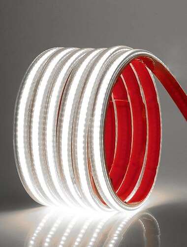  Wasserdichtes COB-LED-Lichtband mit Dimmerschalter, Lichtband für Pools, EU-Stecker, 288 LEDs/m, dimmbares, selbstklebendes, hochhelles LED-Band, wasserdichte Außenlampe, 1–5 m, 220 V