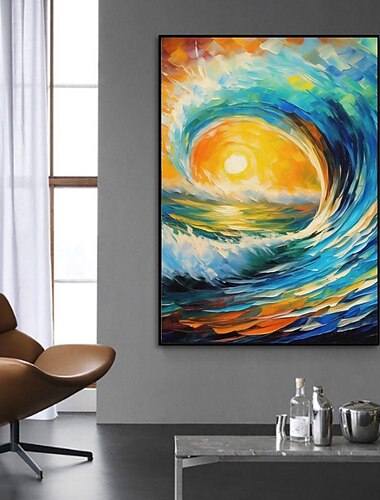  Peinture à l'huile faite à la main toile mur art décoration vagues de mer lever du soleil paysage abstrait pour la décoration intérieure roulé sans cadre peinture non étirée