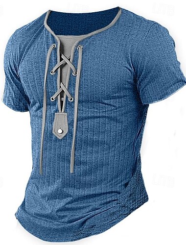  Homens Camisa Henley Camisa de manga curta T-shirt Côr Sólida Henley Ao ar livre Rua Manga Curta Cordões Roupa Diário Havaiana