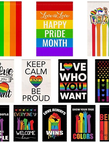  Juin Mois de la Fierté Ensemble de Drapeaux de Jardin Arc-en-ciel Mois de la Fierté LGBTQ LGBT 12 Drapeaux Double Face 12x18 pouces Petits Drapeaux de Jardin pour Décoration Extérieure Drapeaux de