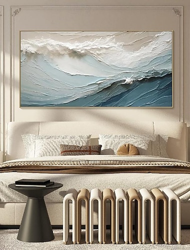  handgemaltes 3D-Strukturgemälde auf Leinwand, handgemachtes blaues Ozean-Ölgemälde, minimalistisches Gemälde, Meereswellen-Gemälde, Wabi-Sabi-Kunstwerk, Wandkunst, Gemälde, moderne Kunst,