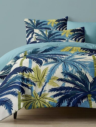  sommar palmblad påslakanset bomull tropiska växter mönsterset mjukt 3-delat lyxigt sängset heminredning present tvilling hel king queen size påslakan