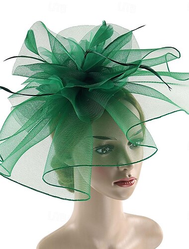  Fascinatoren Hüte Kopfbedeckungen Organza Fedora-Hut Zylinder Schleierhut Pferderennen Cocktail Elegant Retro Mit Feder Pure Farbe Kopfschmuck Kopfbedeckung