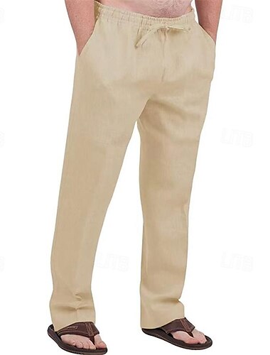  Herren Leinenhose Hose Hosen Sommerhosen Strandhose Tasche Kordelzug Elastische Taille Glatt Komfort Atmungsaktiv Täglich Festtage Urlaub Hawaiianisch Boho Dunkelbraun Schwarz