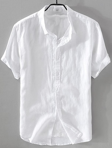  Herr Skjorta Linneskjorta Casual skjorta Bomullskjorta Slät Semester Gata Vit Himmelsblå Armégrön Mörkblå Kortärmad Nedvikt Sommar Kläder Button-Down