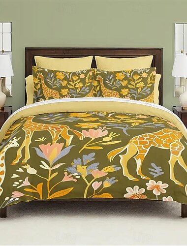  Forest Fairy Tales Duvet Cover Set Cotton Tropical Plants Pattern Set Soft 3-Piece Luxury Bedding Set Home Decor Gift Twin Full King Queen Size Duvet Cover