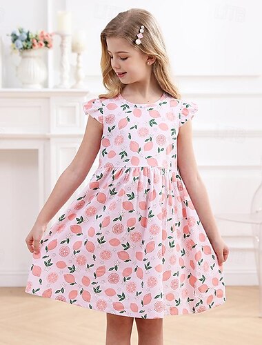  kinderkleidung Mädchen Kleid Graphic Ärmellos Party Outdoor Casual Modisch Täglich Baumwolle Sommer Frühling 2-13 Jahre Weiß Gelb Rosa