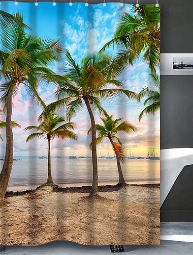  Douchegordijn met Haken 180cm*180cm (70"*70") Polyester Wasbaar Waterdicht Patroon Badkamer Badkuip Decor Strand Oceaan