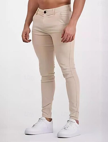  Herren Hose Chinos Stoffhosen Chinohose Einfarbig Sport Volle Länge Täglich Lässig Schwarz Dunkelgray Dehnbar