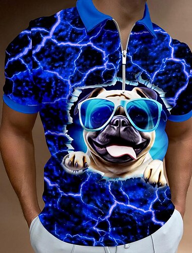  Férfi Cipzáras pólóingek Golfing Rövid ujjú Pólóingek Galléros ingek Alkalmi Vicces Utcai öltözék Nyaralási viselet Party ruhák 3D nyomtatás Quarter Zip Polo Nyár Kék / fekete Királykék Mentazöld