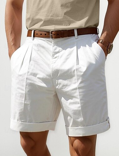  Voor heren Korte broek Linnen korte broek Geklede korte broek Zomer korte broeken Geplooide korte broek Zak Plooien Recht been Effen Comfort Ademend Korte Casual Dagelijks Feestdagen Modieus Ontwerper