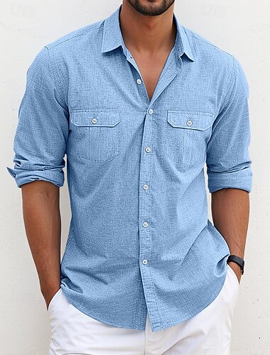  Hombre Camisa Camisa de verano Ropa de playa Camisa casual camisa occidental Abotonar la camisa Plano Vacaciones Casual Negro Blanco Azul Piscina Manga Larga Diseño Primavera verano Ropa Bolsillo