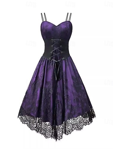  Retro Vintage Punk & Gothic Swing-Kleid Ausgestelltes Kleid Spitze Einfarbig A-Linie Damen Maskerade Teegesellschaft Alltagstauglich Erwachsene Kleid
