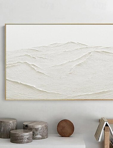  ציור הרים מופשט לבן שלג על בד מצויר ביד 3D בטקסטורת קיר אמנות קיר לבן מודרני ציור אמנות בד לסלון עיצוב בית עיצוב בית מלון פריט אמנות