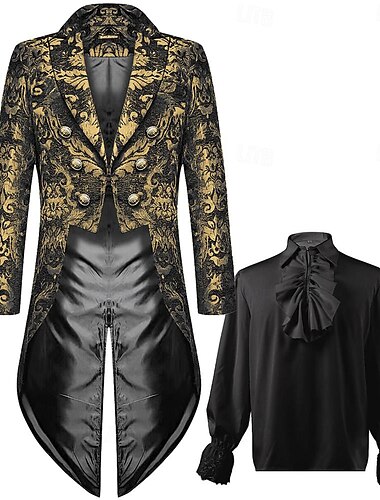  Retro Vintage Mittelalterlich Steampunk Mantel Jacke Frack Ren Faire Prinz Edelmann Herren königlich Steampunk Maskerade Party / Abend Erwachsene Mantel Hemd