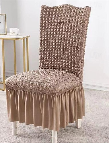 2 Stück elastischer High-End-Stuhlbezug mit Blasengitter und Faltenrock, universeller und einfacher moderner Stuhlbezug für Esszimmerstühle