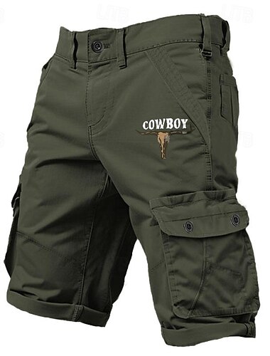  Herren-Cargo-Shorts, mehrere Taschen, grafische Cowboy-Outdoor-Shorts, sportliche Outdoor-Klassiker, mikroelastische Shorts