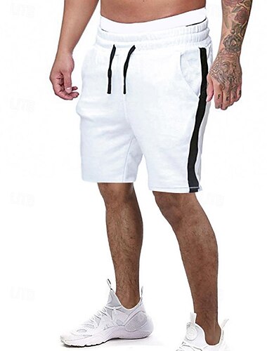  Herren Sweatshorts Kurze Hose Shorts Kurze Hosen Bermudas Tasche Kordelzug Seitenstreifen Glatt Komfort Sport Kurz Outdoor Casual Täglich Strassenmode Athleisure Schwarz Weiß Mikro-elastisch