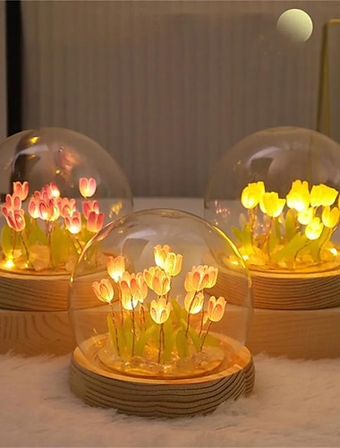  lumina de noapte cu flori artificiale de lalele lampa de noptiera realizata manual diy veioza cu LED decor dormitor cadouri de nastere de Craciun lampa de masa