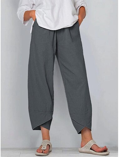  Femmes Pantalon en coton et lin Pantalons Décontracté Quotidien Longueur cheville Uni Poches Latérales Respirabilité Confortable Non Elastique Week-end Noir Vin Vert Kaki Printemps & Été Coupe