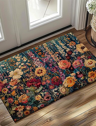  Fußmatte mit Blumenmotiv, rutschfest, ölbeständig, für drinnen und draußen, Schlafzimmerdeko, Badezimmermatte, Eingangsteppich, Türmatte