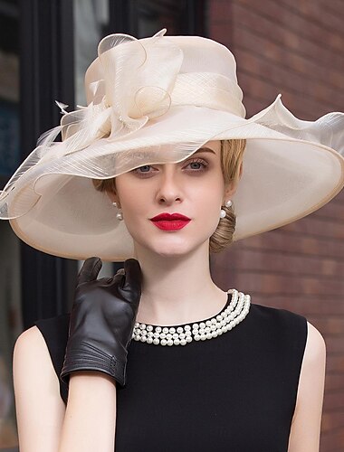  Hüte Organza Eis Seide Fischerhut Schlapphut Sonnenhut Hochzeit Tee-Party Elegant Hochzeit Mit Feder Schleife Kopfschmuck Kopfbedeckung