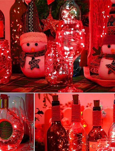  10 Pcs Sol Vinflaske Lys Udendørs Korkformet Fe Lys Guirlande Lys Kobbertråd Hjem Værelses Dekoration Lampe 2m 1m