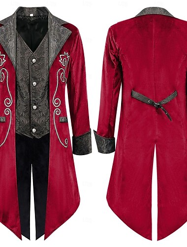  Retro Vintage Punk & Gothic Mittelalterlich Mantel Frack Prinz Edelmann Jacquard Herren königlich Steampunk Maskerade Party Erwachsene Mantel