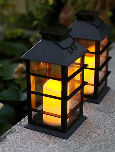  Vintage zonnelantaarn - flikkerende led-hangpadverlichting, op zonne-energie werkende metalen buitenlantaarn voor tuin, terras, binnenplaatsdecoratie