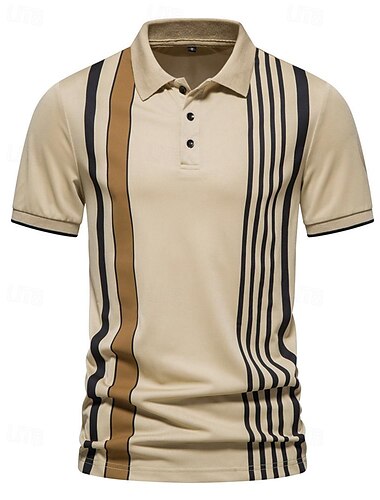  Homme Tee Shirt Golf polo de golf Travail Casual Revers Manche Courte basique Moderne Bloc de couleur Rayure Patchwork Bouton Printemps été Standard Blanche Rose Kaki Bleu ciel Tee Shirt Golf