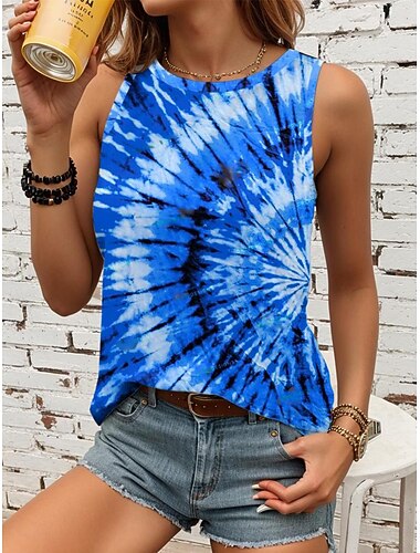  Kvinnors Camisole Tank Top Tie Dye Vest Svart Uthen Crew Hals Avslappnad Semester Stilig Sommar