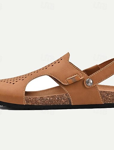  Herren Sandalen Hausschuhe & Flip-Flops Flache Sandalen Mikrofaser Atmungsaktiv Komfortabel Rutschfest Halbschuhe Schnalle Braun Beige