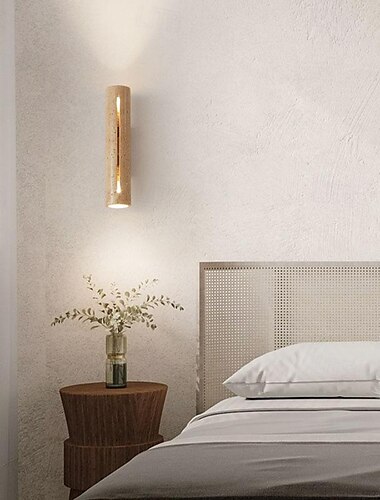  luova kaksoispää ylös ja alas seinävalaisin, japanilainen wabi-sabi tyyli, luonnonkeltainen, travertiini, makuuhuone, olohuone, takaseinä, käytävä, hotelli