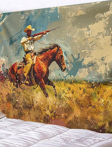  Westerse koe man woestijn hangend tapijt kunst aan de muur groot tapijt muurschildering decor foto achtergrond deken gordijn thuis slaapkamer woonkamer decoratie