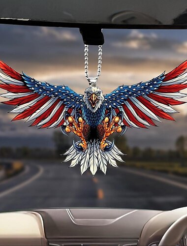  ornement suspendu de voiture en acrylique 2d - conception d'aigle de drapeau américain pour la décoration intérieure de rétroviseur - décor pendentif porte-clés unique pour votre voiture