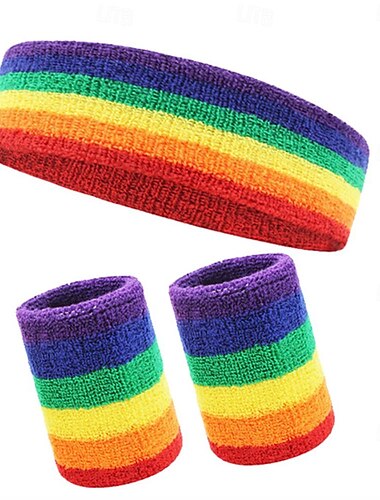  LGBTQ Arco iris Diadema absorbente de sudor. Sujeción para la muñeca Adulto Hombre Mujer Homosexuales lesbiana Desfile del orgullo Mes del Orgullo Mascarada Disfraz de carnaval fácil