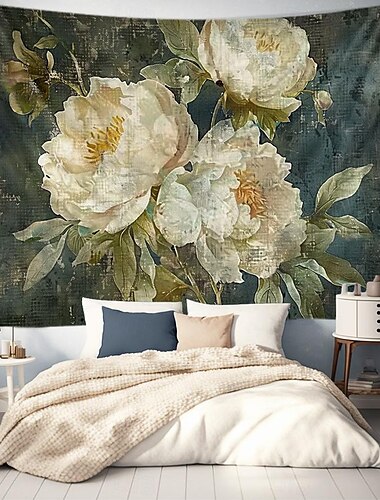  Goldene Pfingstrose Wandteppich zum Aufhängen, große Wandteppiche, Wanddekoration, Fotohintergrund, Decke, Vorhang, Heim, Schlafzimmer, Wohnzimmer, Dekoration Wandtuch XXL Natur