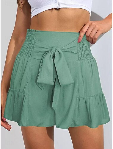  Mulheres Calção Skort Básico Casual Curto Cintura Alta Tecido Frufru Cintura elástica Corte alto Respirabilidade Macio Micro-Elástica Casual / Diário Final de semana Verde Menta Verão Primavera Normal