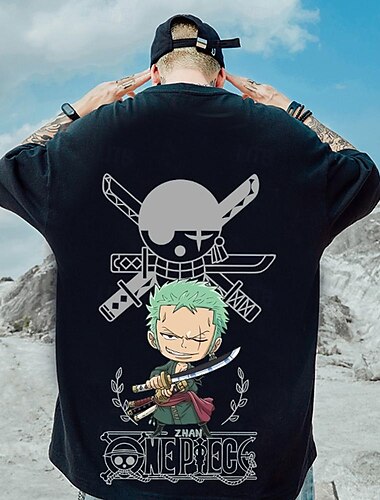  One Piece Ρορονόα Ζόρο Στολές Ηρώων Κοντομάνικο Κινούμενα σχέδια Στάμπα Μοτίβο Χαράκουκου Γραφικό Καβάι Για Ανδρικά Γυναικεία Ενηλίκων Μασκάρεμα Πίσω στο Σχολείο Hot Stamping Δρόμος Καθημερινά