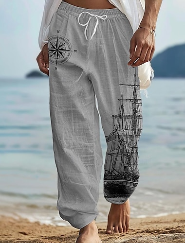  Męskie Hawajskie Retro Spodnie Druk 3D Spodnie z prostą nogawką Średni Talia Elastyczna talia ze sznurkiem Na zewnątrz Ulica Święto Lato Wiosna Jesień Lekko luźna Nieelastyczny