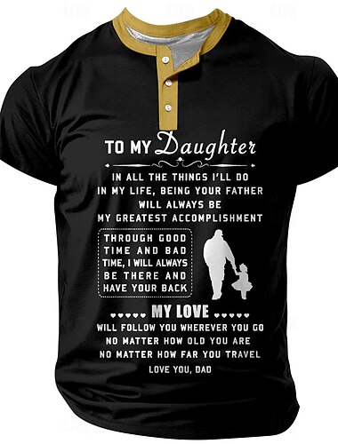  Męska koszulka z grafiką 'Miłość ojca do córki' Henley | Szczerze 'Do mojej córki' - koszulka z krótkim rękawem | Idealny prezent na Dzień Ojca