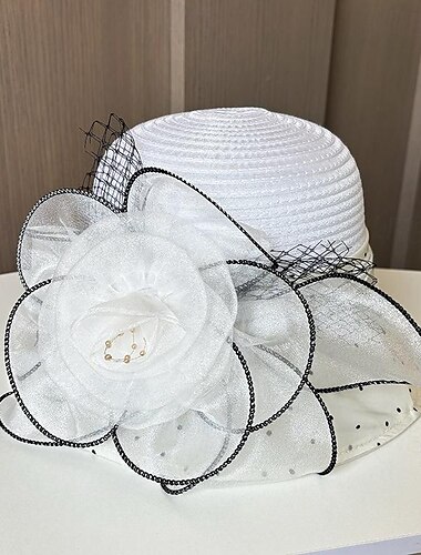  fascinators hatut Päähine Polyesteri Organza Kalastajanhattu Naisten lierihattu Aurinkohattu Pyhäpäivä Hiekkaranta Tyylikäs Retro Kanssa Kukkakuvio Pistekuvio Päähine Päähineet