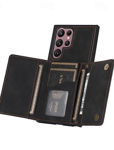  telefone Capinha Para Samsung Galaxy S25 S24 S23 S23 FE S22 S21 Ultra Plus A55 5G A35 5G A25 A15 Capa para Cartão Wallet Com Suporte Magnética Slot para cartão Retro TPU Couro PU