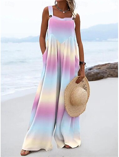 Dames Normaal Jumpsuit Casual Tie Dye Mouwloos Vierkante hals Zak Afdrukken Straat Dagelijks Normale pasvorm Zwart Blozend Roze blauw Zomer