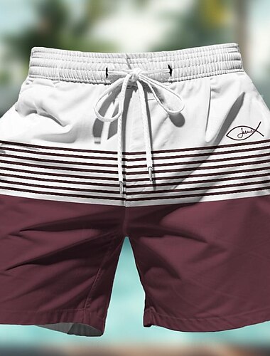  Herren Streifen Geometrisches Muster Badeshorts Boardshorts Badehosen Mittlere Taille Hawaiianisch Lässig Ferien Strand Kordelzug mit Mesh-Futter Elastischer Bund Designer Bekleidung