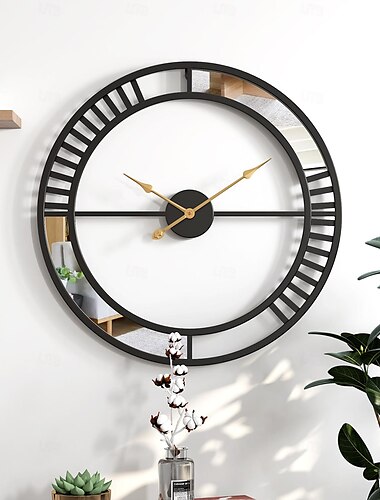  Elegante reloj de pared de metal de metal para sala de estar, dormitorio, oficina, cocina, hogar y pasillo, elegante reloj de pared moderno de gran tamaño para decoración del hogar, 50 cm