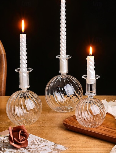  Runder Kerzenhalter aus transparentem Kristallglas – ein Stimmungsverstärker für ein Candle-Light-Dinner im europäischen Stil, perfekt für festliche Dekoration und Ambiente!